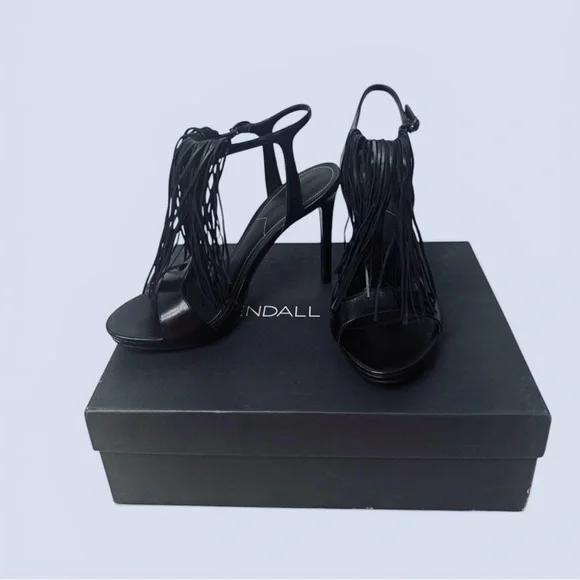 Kendall & Kylie Black Fringe Stiletto Sandals - Picture 3 of 7